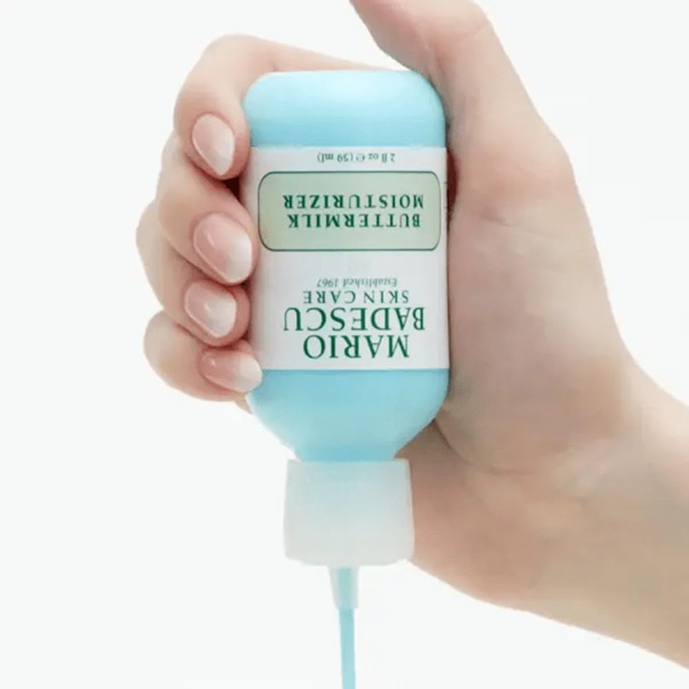 Mario Badescu size comparison next to common items showing 2 fl oz travel-friendly benefit