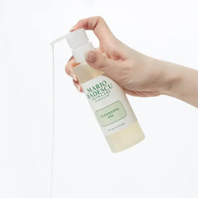 Mario Badescu emulsified oil turned milky with water showing clean, rinseable finish