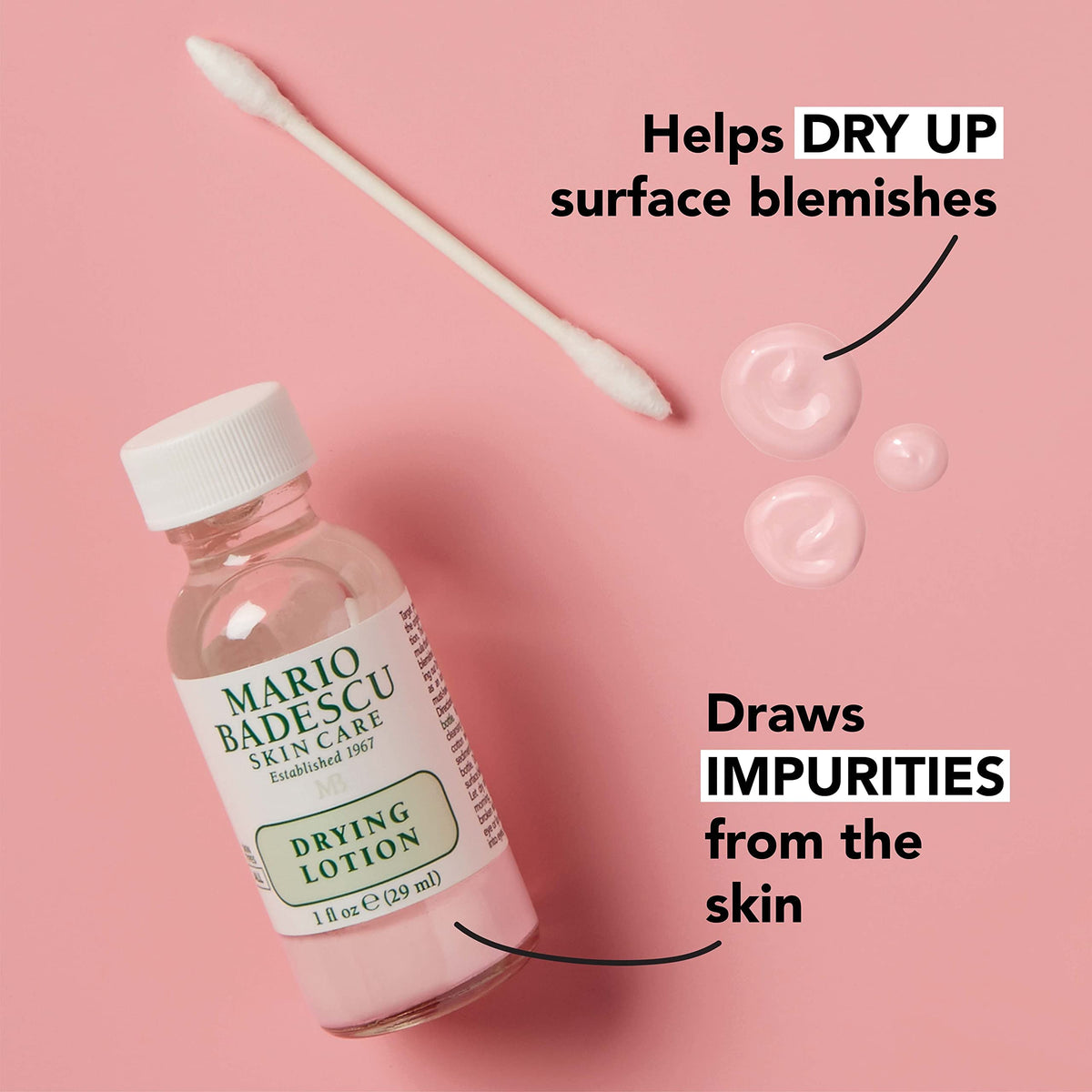 Mario Badescu cotton swab applying lotion showing precise spot treatment benefit