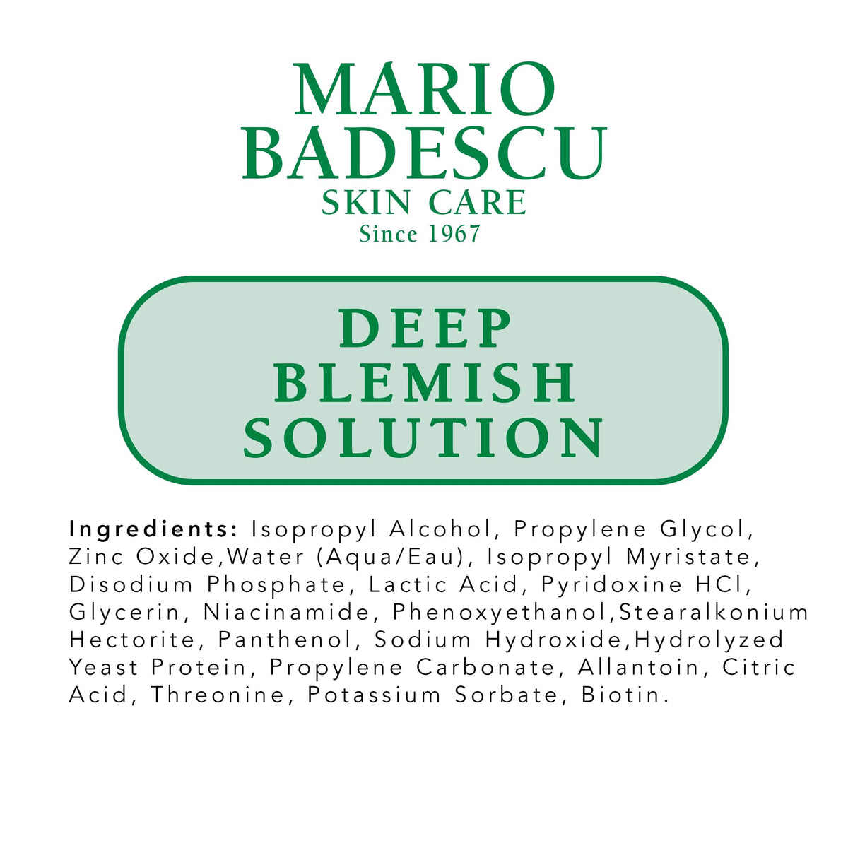 Mario Badescu product label close-up highlighting active ingredients