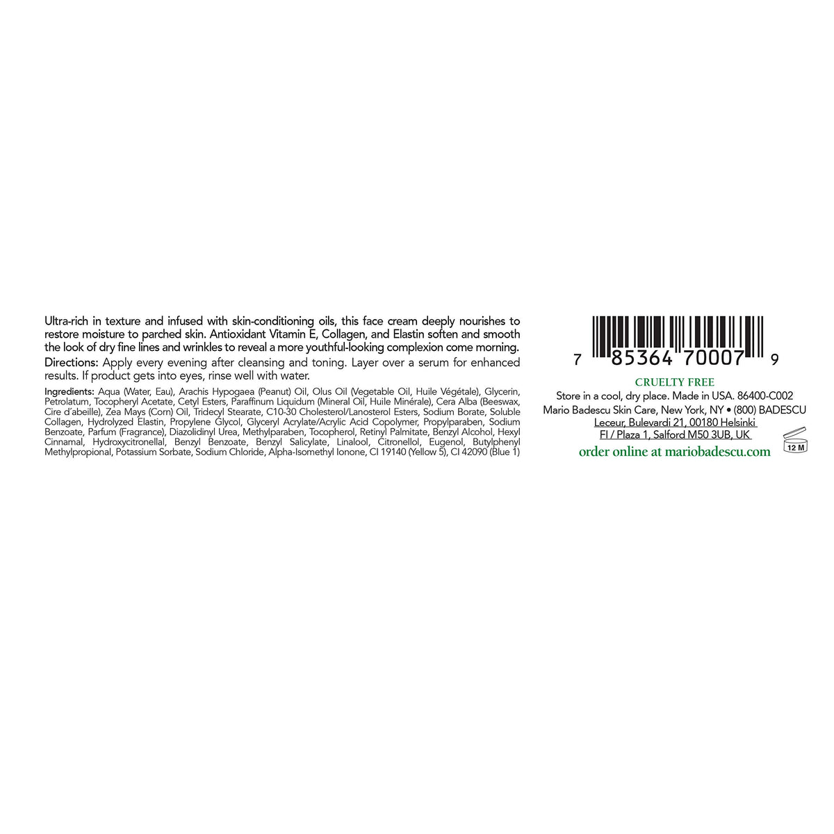 Mario Badescu close-up cream texture swipe illustrating rich, emollient consistency and hydration