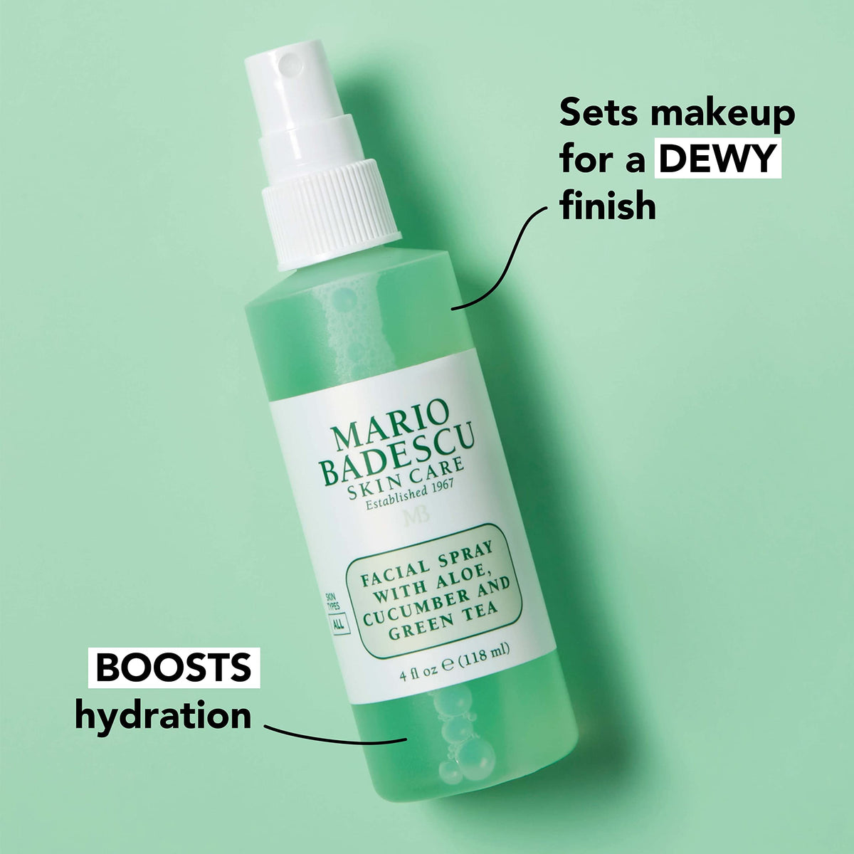 Mario Badescu ingredient label view highlighting aloe cucumber green tea benefits