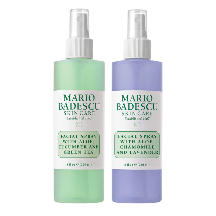 Mario Badescu front packaging duo showing two mist bottles and quick convenience