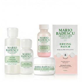 Mario Badescu front packaging of five-piece set showing complete routine benefits