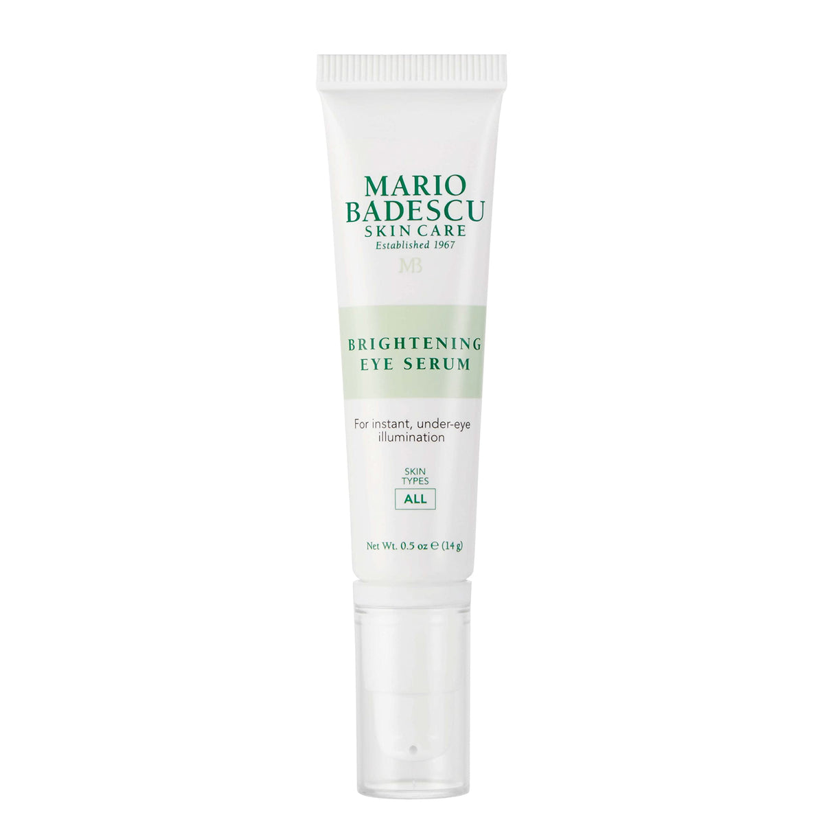 Mario Badescu front view of under-eye serum packaging showing product clarity benefit