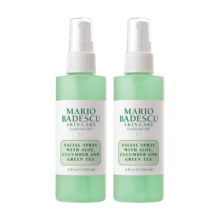 Mario Badescu front packaging showing two 4 fl oz bottles and brand identity, convenient hydration