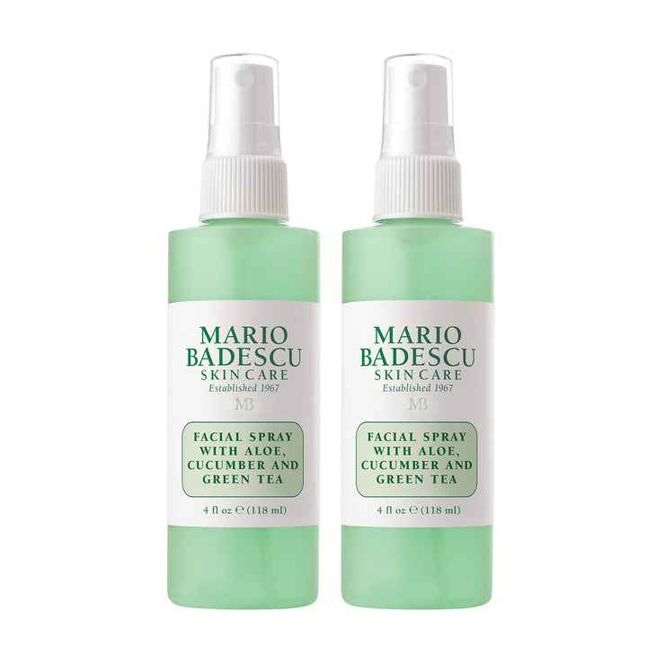 Mario Badescu front packaging showing two 4 fl oz bottles and brand identity, convenient hydration