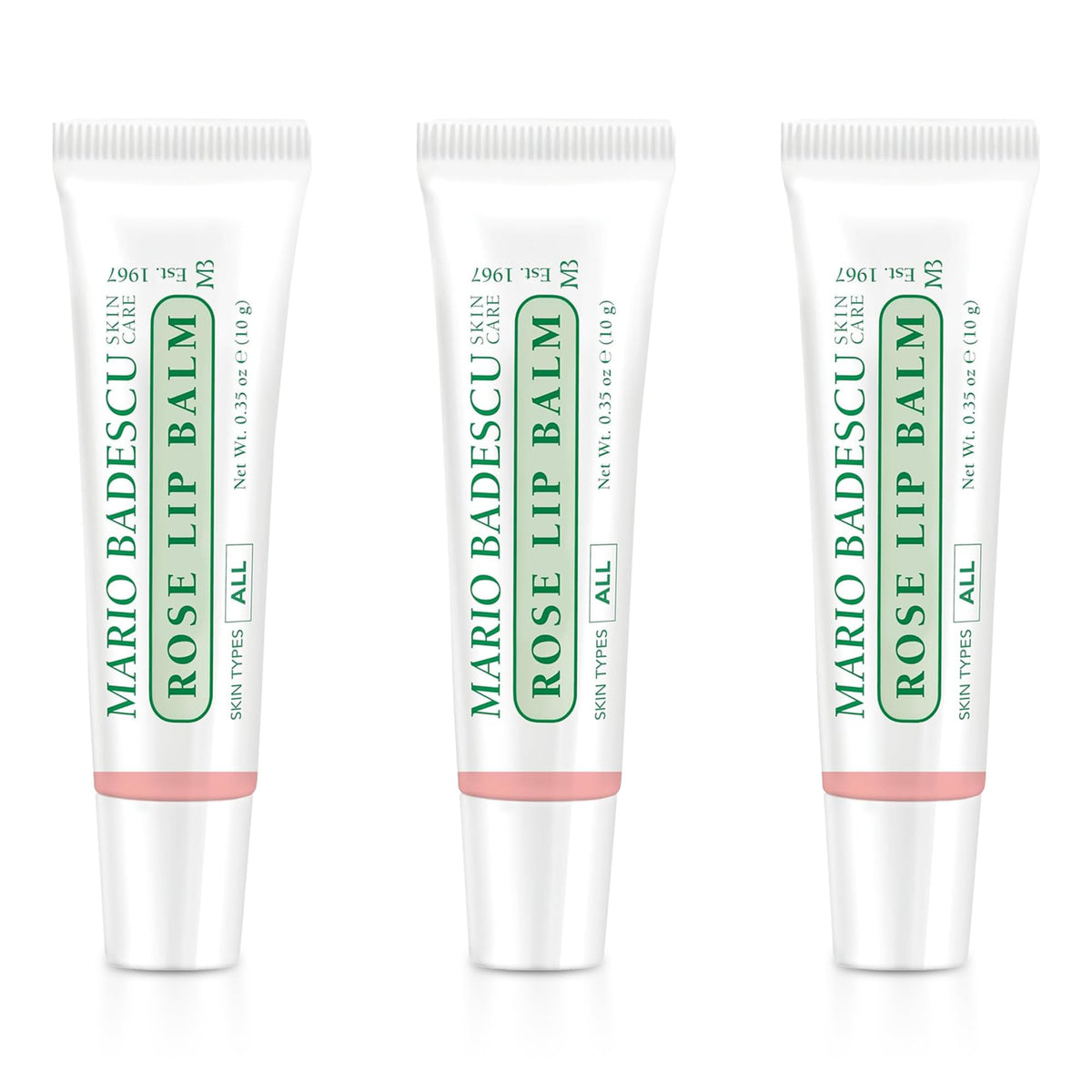 Mario Badescu front tube showing rose lip balm for portable hydration