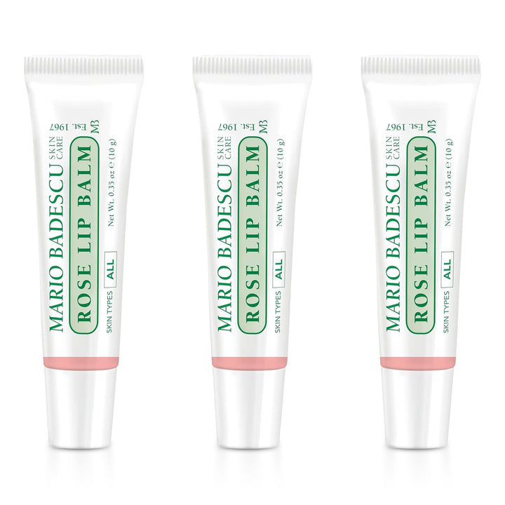 Mario Badescu front tube showing rose lip balm for portable hydration