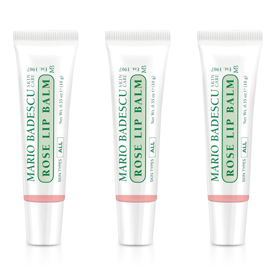 Mario Badescu front tube showing rose lip balm for portable hydration