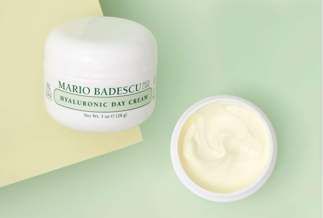 Mario Badescu jar on a bathroom shelf showing morning routine benefit
