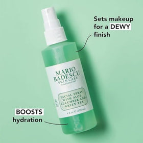 Mario Badescu ingredients label highlighting aloe, cucumber and green tea