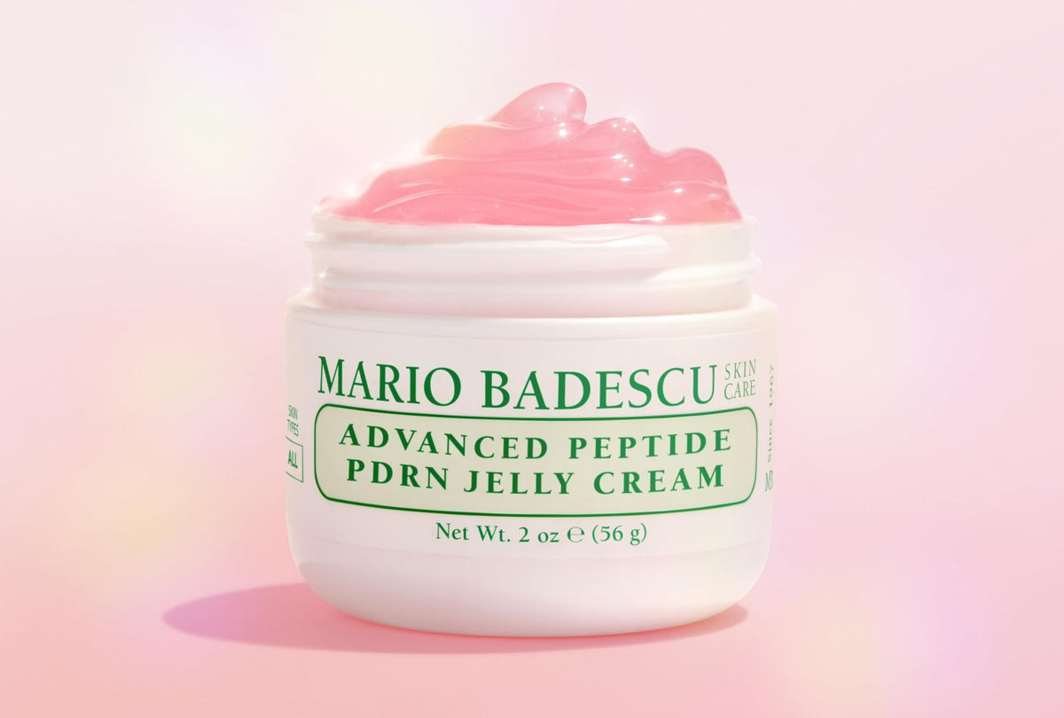 Mario Badescu jar on bathroom counter in lifestyle setting showing daily use benefit