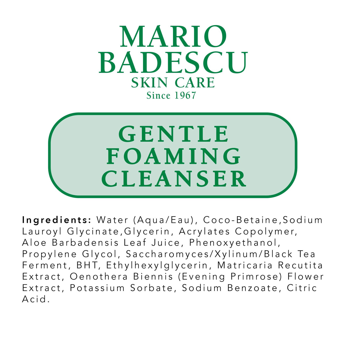 Mario Badescu label detail focusing on ingredient and cruelty-free claims