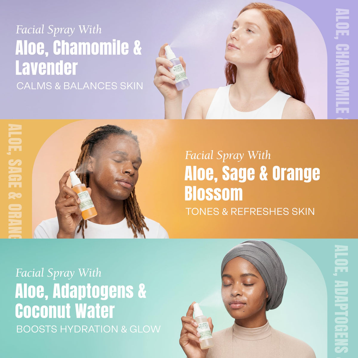 Mario Badescu lavender mist pump detail, calming scent and soothing feel
