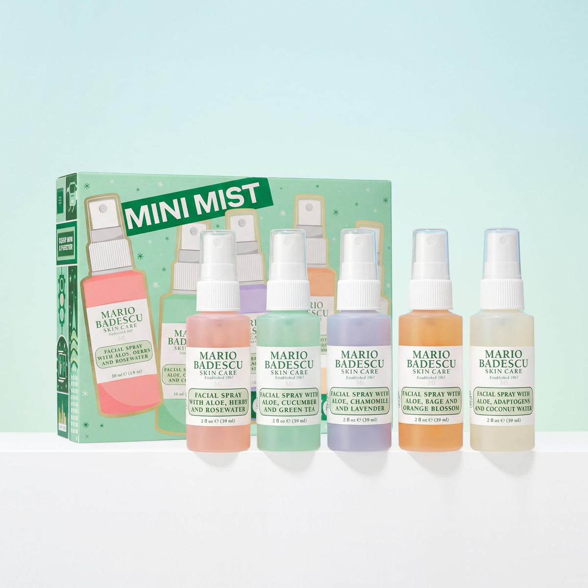 Mario Badescu misting over makeup demonstration, creates dewy finish