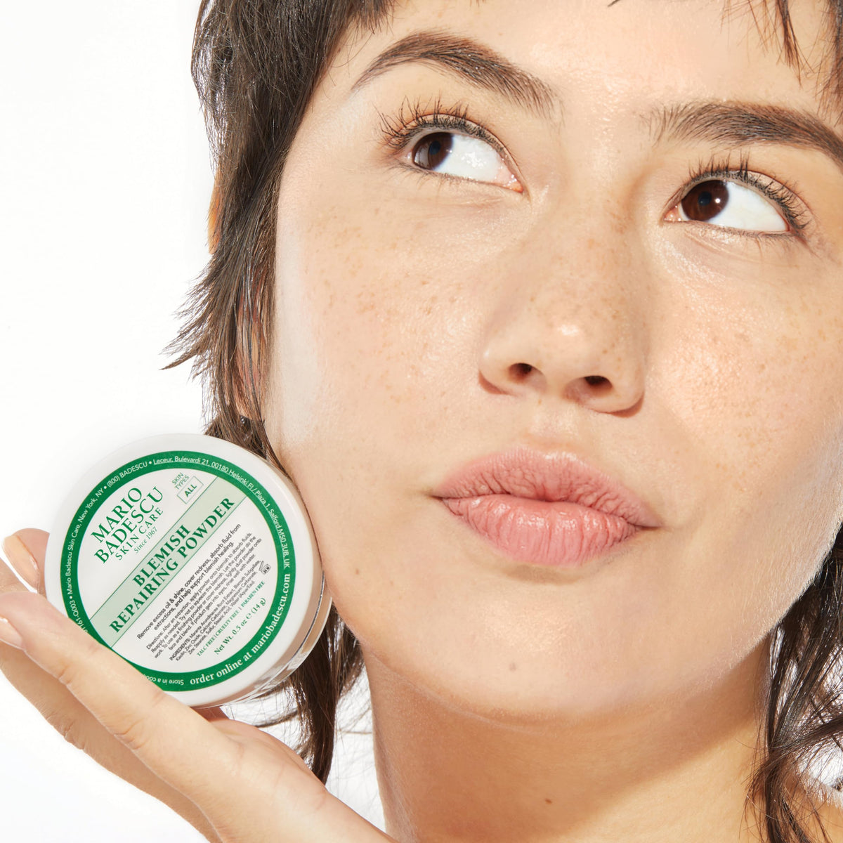 Mario Badescu powder tin staged in bathroom routine for daily use convenience