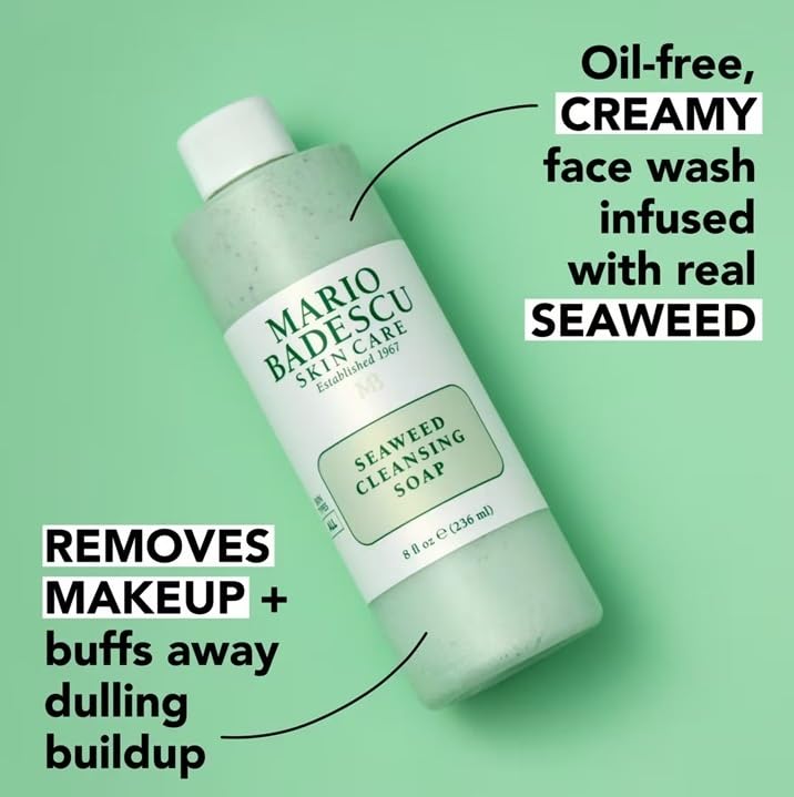 Mario Badescu product on bathroom shelf, lifestyle context for daily gentle cleansing