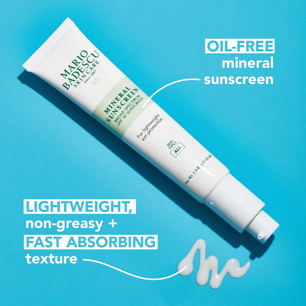 Mario Badescu 1.5 fl oz next to a card for clear size comparison