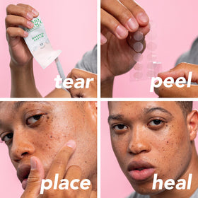 Mario Badescu patch beside fingers illustrating 12mm size convenience