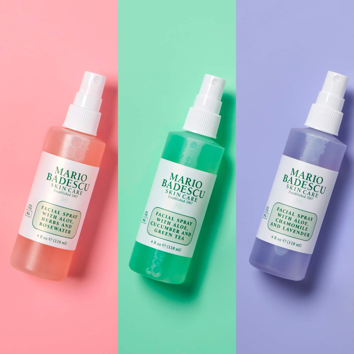 Mario Badescu sprays in hand for size comparison and travel convenience