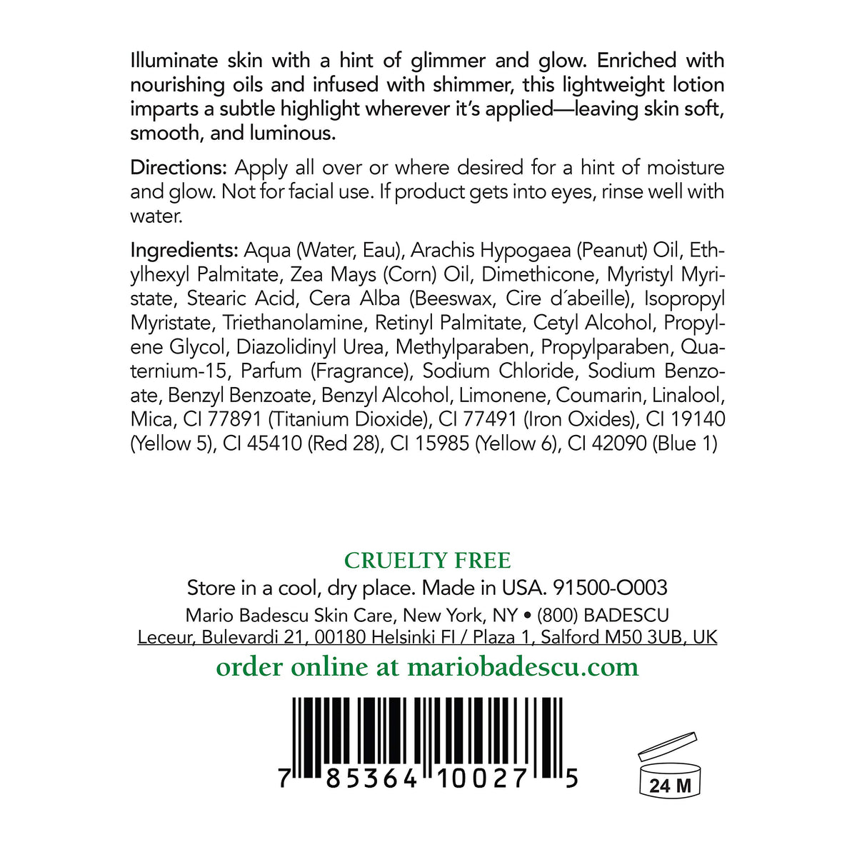 Mario Badescu lotion dispensed on hand showing lightweight texture and easy spreadability