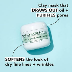 Mario Badescu mask applied on model demonstrates gentle coverage and calming benefit