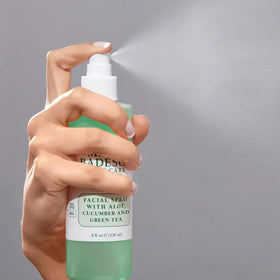Mario Badescu fine mist texture visible in air for lightweight dewy finish
