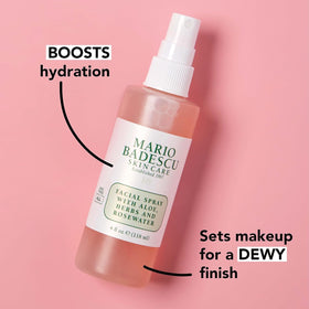 Mario Badescu texture mist on hand illustrating lightweight absorption and cooling