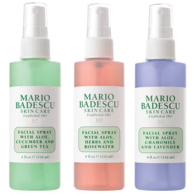 Mario Badescu trio front packaging showing all three mists and benefits