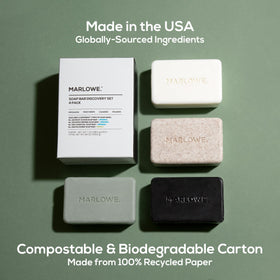 MARLOWE. 7oz bar in hand size comparison showing large, long-lasting bar