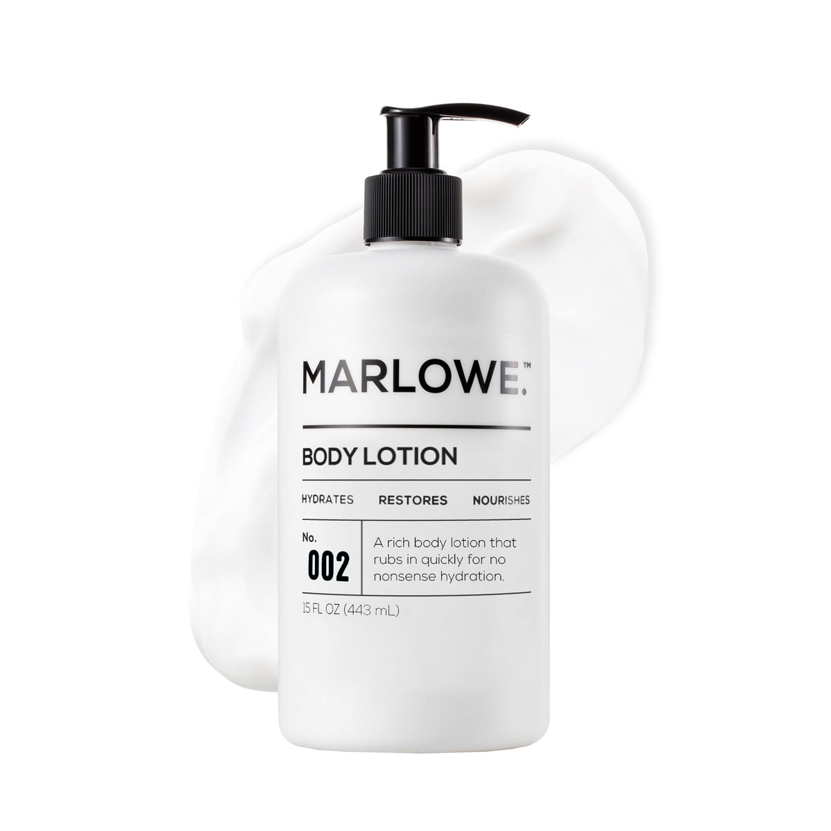 MARLOWE. front pump bottle showing packaging and easy dosing benefit