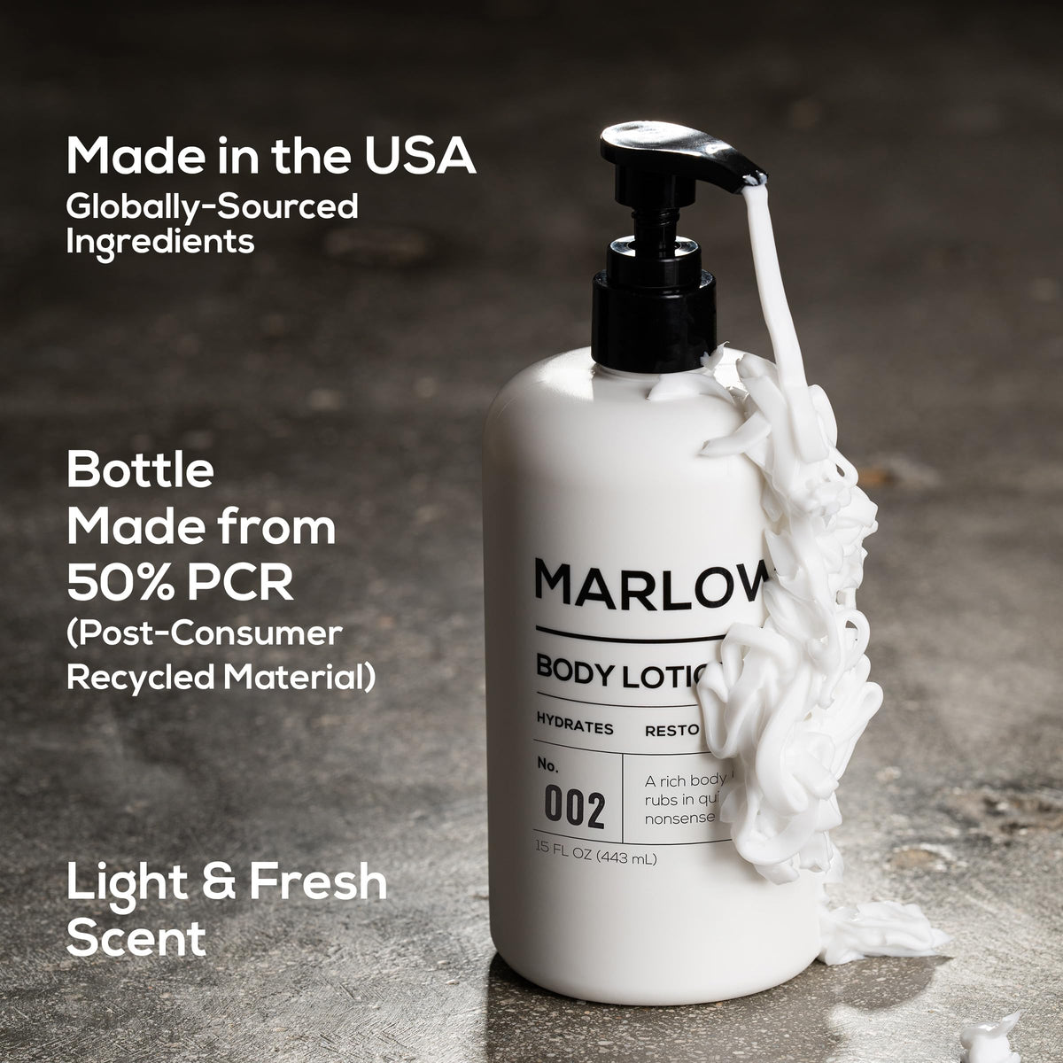 MARLOWE. label detail highlighting clean ingredients and vegan benefit