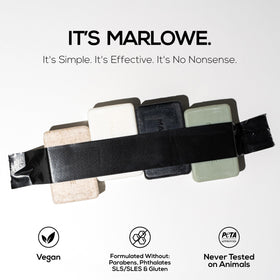 MARLOWE. charcoal bar texture close-up highlighting deep-cleansing appearance