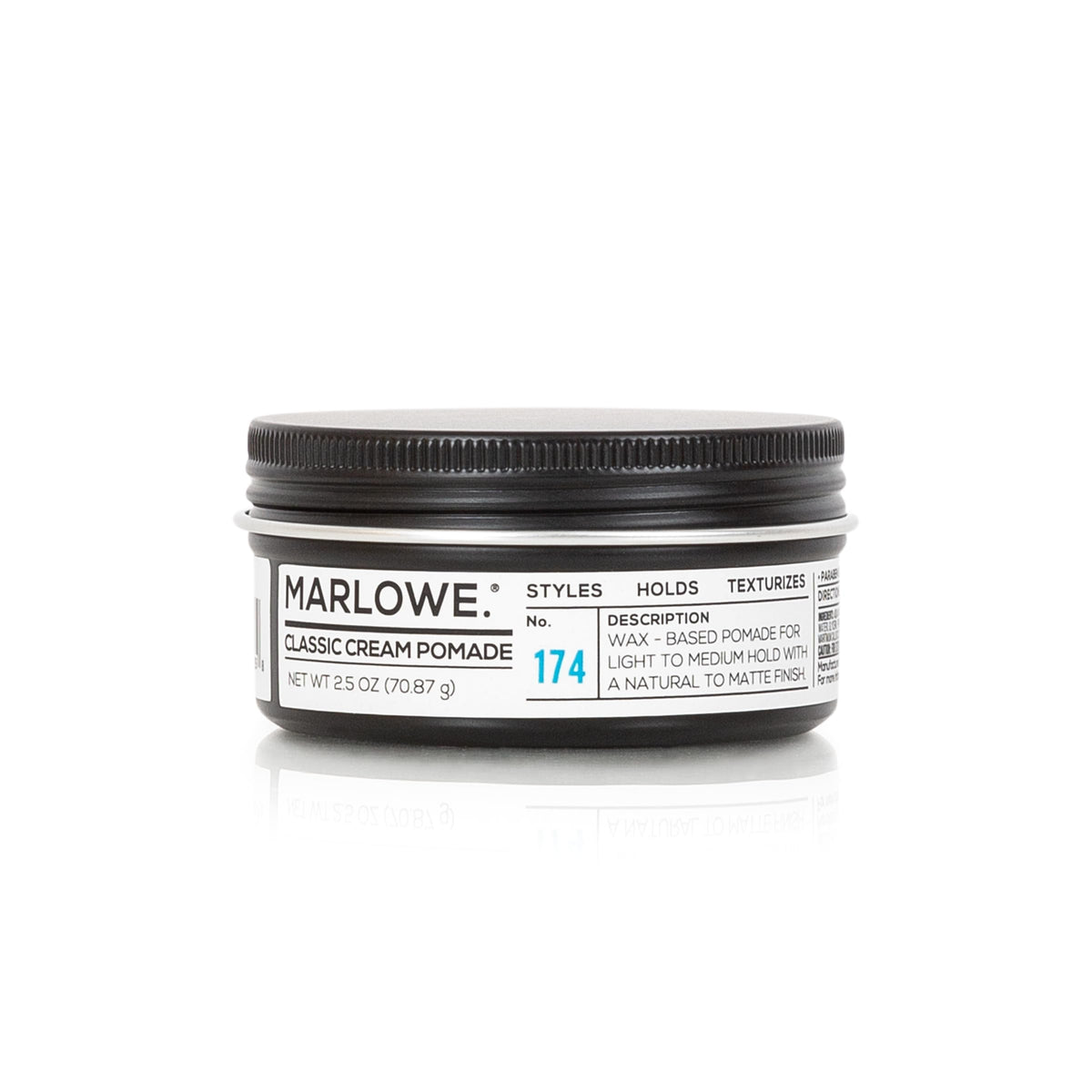 MARLOWE. front jar view showing label and elegant packaging benefit: visible shelf presence