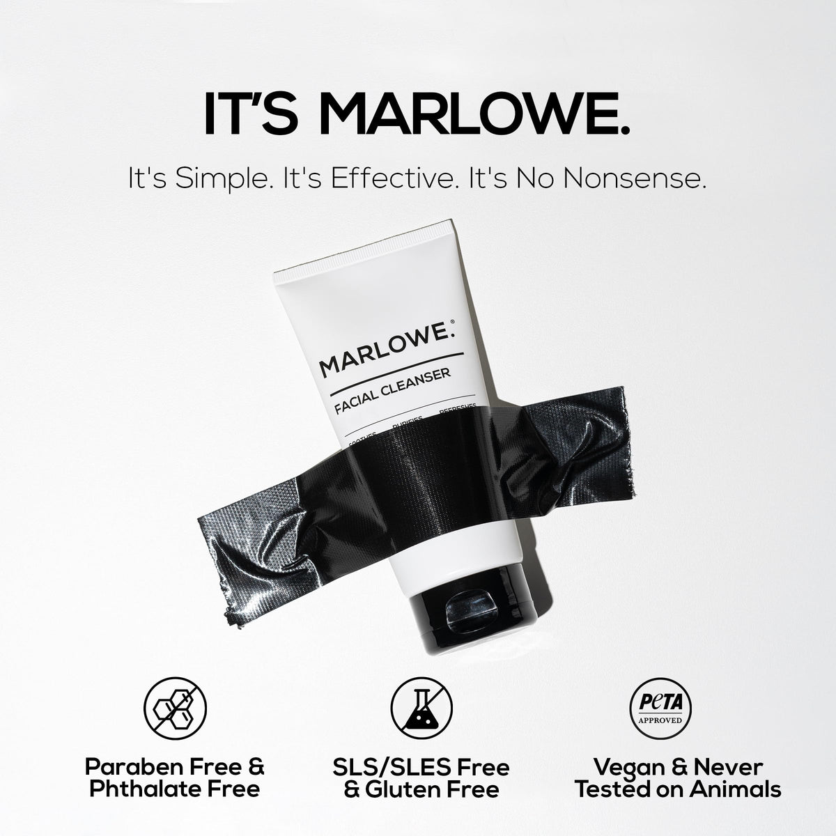 MARLOWE. being rinsed from face, illustrating effective cleansing