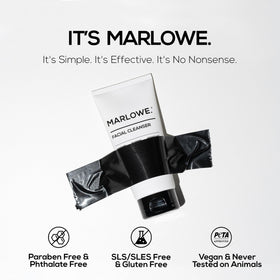 MARLOWE. being rinsed from face, illustrating effective cleansing