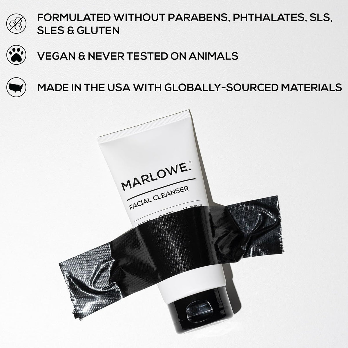 MARLOWE. cleanser gel texture close-up illustrating gentle lather and clarity