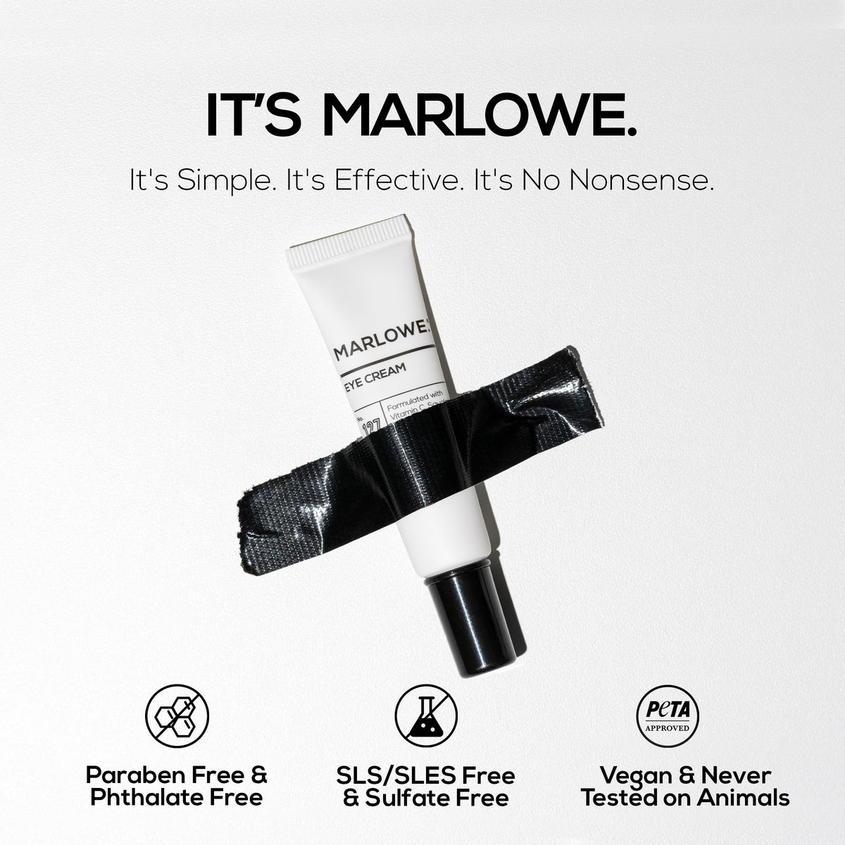 MARLOWE. Vitamin C, caffeine, squalane ingredient visual emphasizing brightening benefits