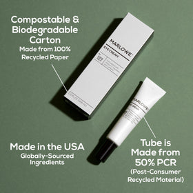 MARLOWE. size comparison in hand demonstrating travel-ready 0.5 oz convenience
