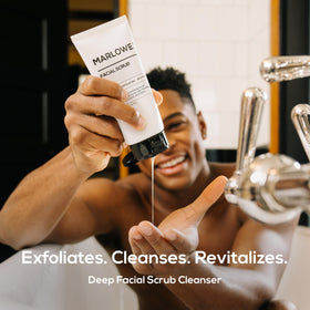 MARLOWE. scrub texture close-up showing exfoliant particles and creamy base for gentle buffing