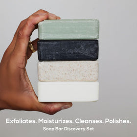MARLOWE. four soap bars flatlay showing scents and variety for easy rotation