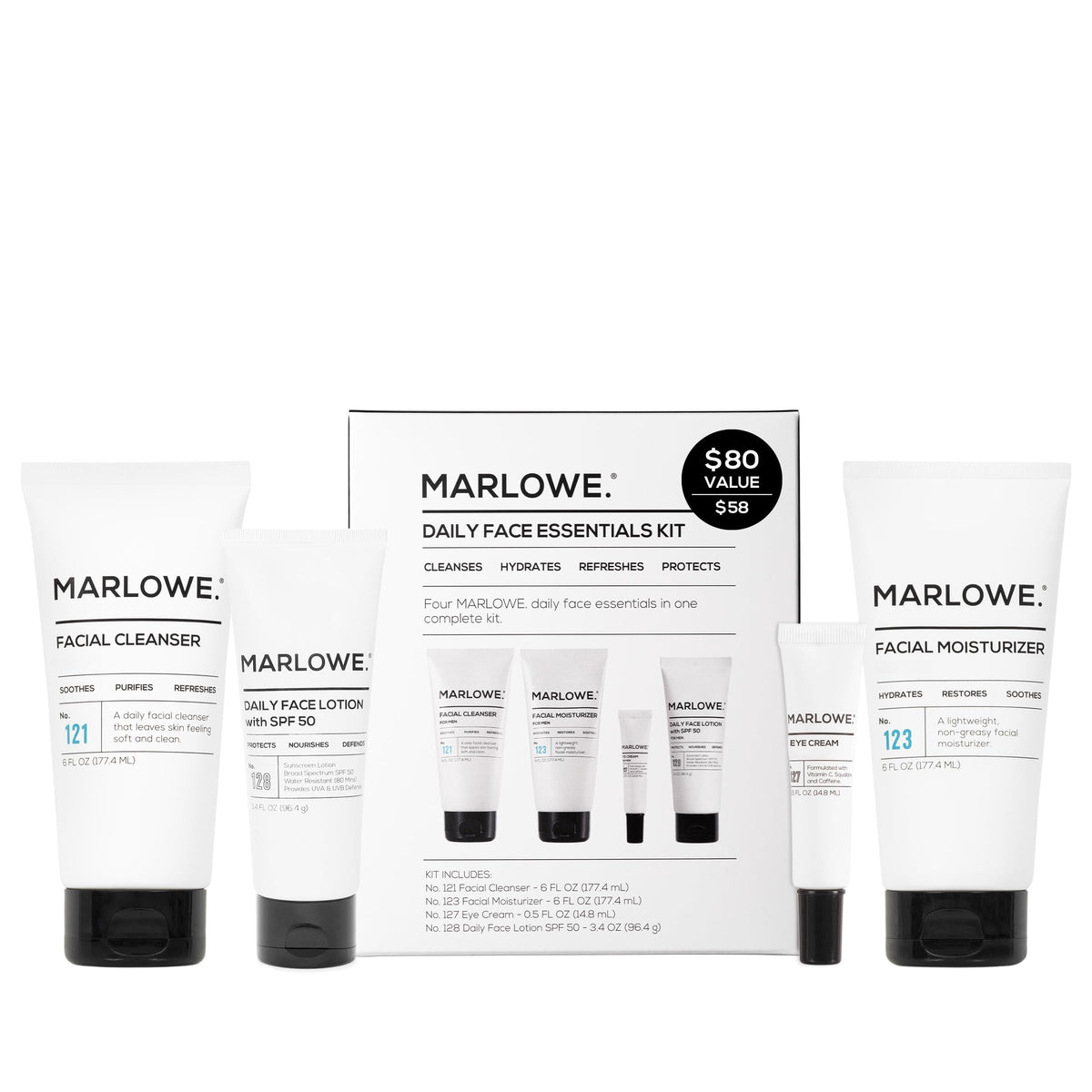 MARLOWE. kit front packaging showing all four products and gift-ready design