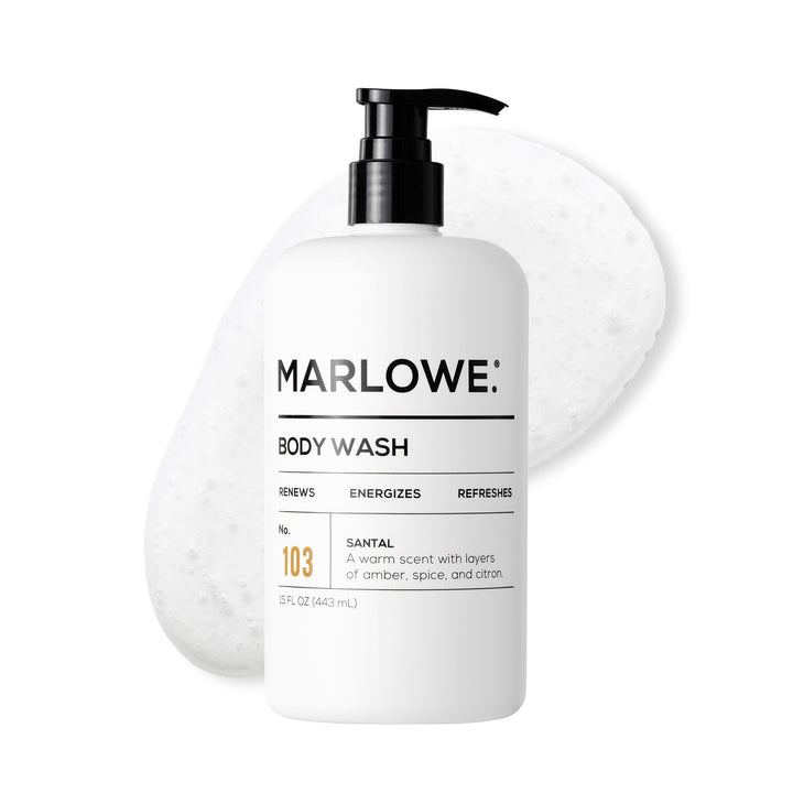 MARLOWE. front packaging 15oz pump highlighting clean vegan formula