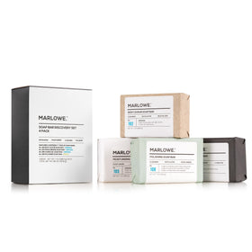 MARLOWE. front packaging showing four-bar discovery set and gift-ready box