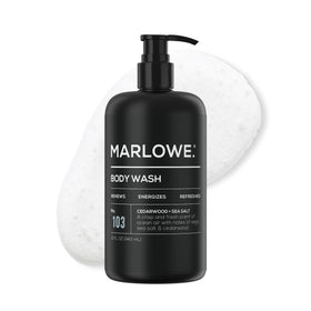 MARLOWE. front pump bottle showing label and pump for quick dispensing