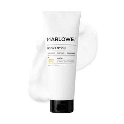 MARLOWE. front tube 8 oz showing packaging and scent benefit