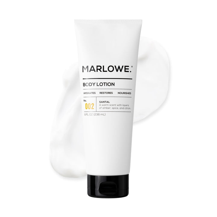 MARLOWE. front tube 8 oz showing packaging and scent benefit
