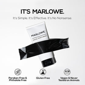 MARLOWE ingredients label displaying aloe and green tea for soothing benefits
