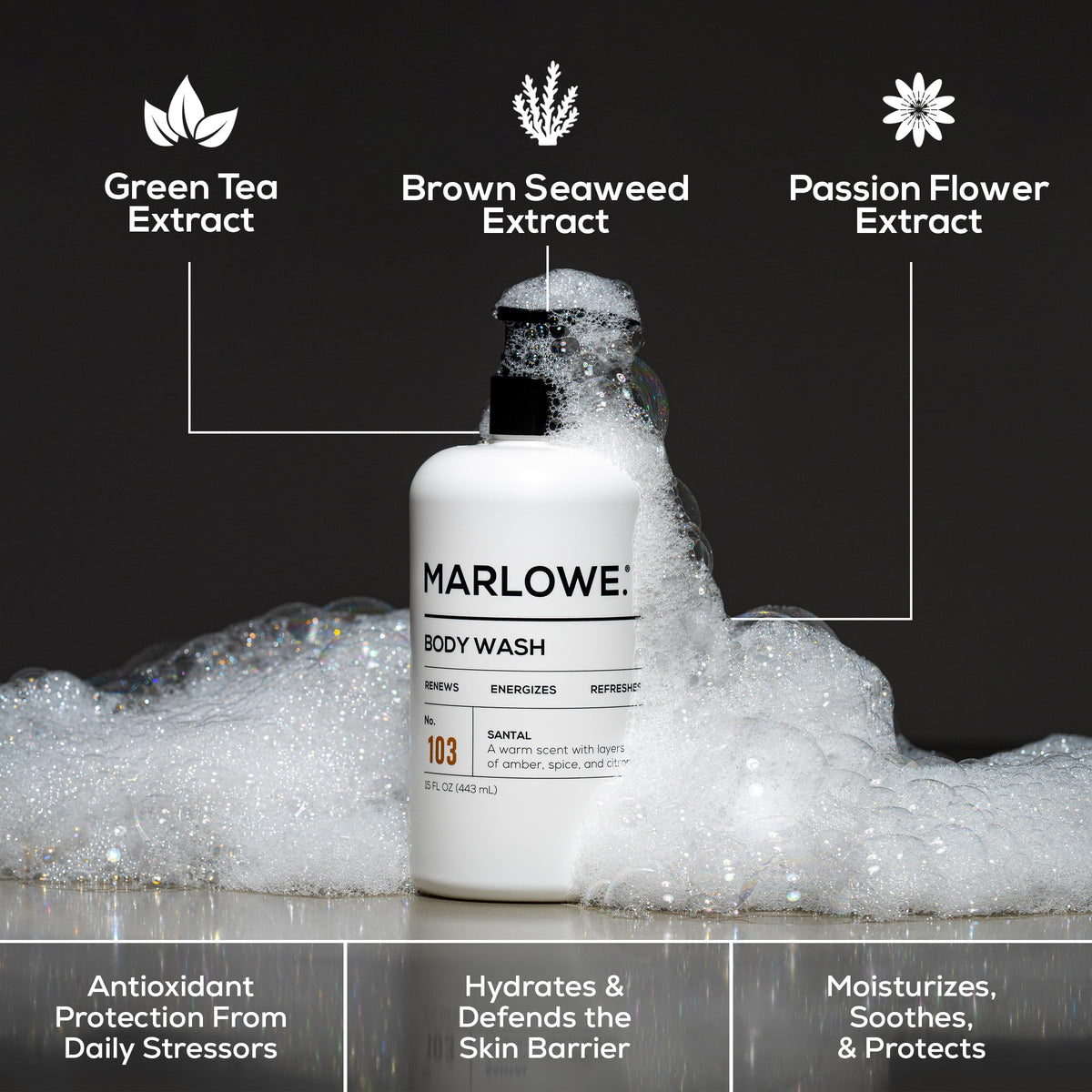 MARLOWE. label closeup showing ingredients list and clean benefits